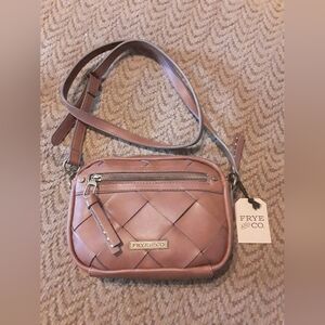 NWT FRYE AND CO. Brown Crossbody Bag Purse Basketweave Women's Accessory